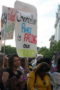 Teachers and community members protesting Rhee's October layoffs