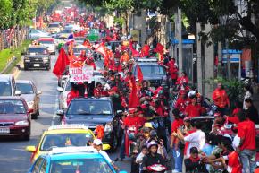 Red Shirt protesters demonstrating in Bangkok in March